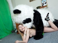 What's the most awesome way to talk the panda bear to join the army? Maybe a sexy breasty teenage hottie in a military outfit can do that? That Babe was very stern and tried to train him to march and to work out. But the panda bear's got smth else on his mind! This Chab's gonna train the cutie to have fun with sex! And as pretty soon as the sexy chick saw this shiny large dong of his, this playgirl forgot all about the army and plunged into fun fucking with the horny bear. Watch, the good old slogan `Make love not war` still works for chicks :)